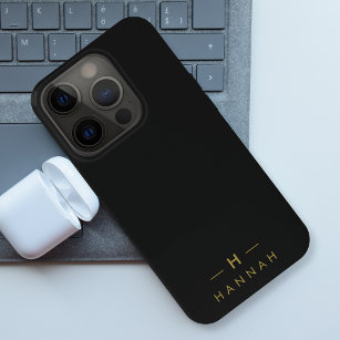 Monogram Black Gold   Modern Minimalist Elegant iPhone 15 Pro Case