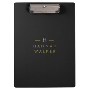 Monogram Black Gold   Modern Minimalist Elegant Clipboard
