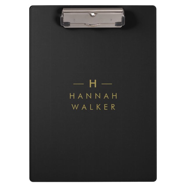 Monogram Black Gold | Modern Minimalist Elegant Clipboard (Front)