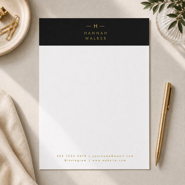 Monogram Black Gold | Modern Minimalist Elegant Custom Letterhead (Creator Uploaded)