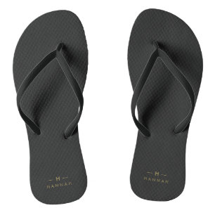Monogram Black Gold   Modern Minimalist Elegant Flip Flops