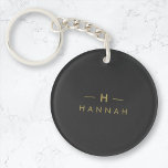 Monogram Black Gold | Modern Minimalist Elegant Key Ring<br><div class="desc">A simple stylish custom monogram design in a gold modern minimalist typography on an off black background. The monogram initials and name can easily be personalized along with the feature line to make a design as unique as you are! The perfect bespoke gift or accessory for any occasion.</div>