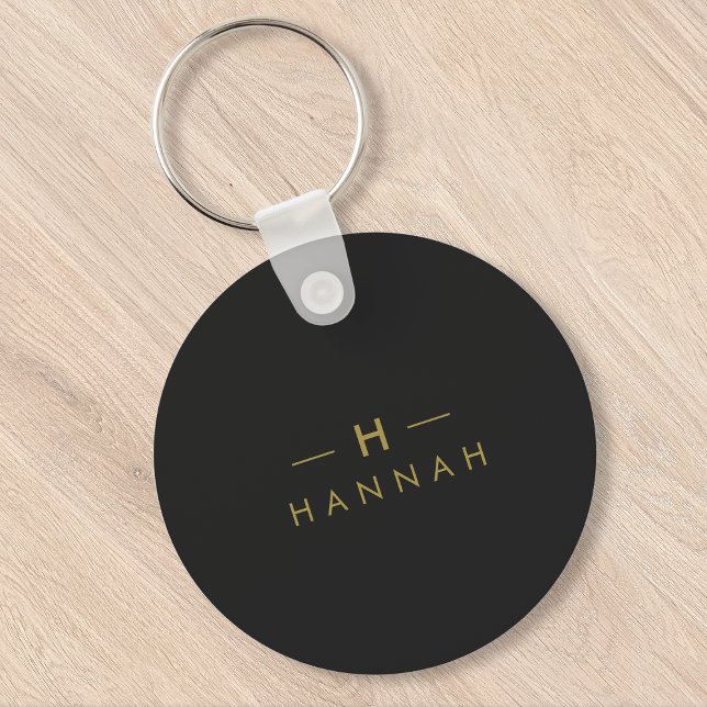 Monogram Black Gold | Modern Minimalist Elegant Key Ring (Creator Uploaded)