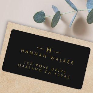 Monogram Black Gold   Modern Minimalist Elegant Label