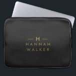 Monogram Black Gold | Modern Minimalist Elegant Laptop Sleeve<br><div class="desc">A simple stylish custom monogram design in a gold modern minimalist typography on an off black background. The monogram initials and name can easily be personalised along with the feature line to make a design as unique as you are! The perfect bespoke gift or accessory for any occasion.</div>