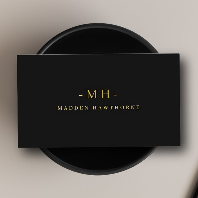 Monogram Black Gold Modern Minimalist Elegant Name Business Card (Creator Uploaded)