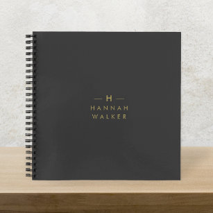 Monogram Black Gold   Modern Minimalist Elegant Notebook