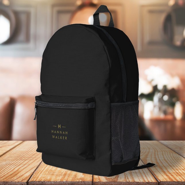 Monogram Black Gold | Modern Minimalist Elegant Printed Backpack (Creator Uploaded)