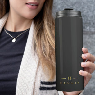 Monogram Black Gold   Modern Minimalist Elegant Thermal Tumbler