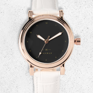 Monogram Black Gold Modern Minimalist Elegant Watch