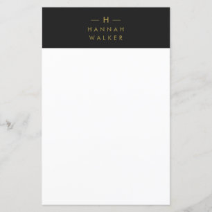 Monogram Black Gold Modern Minimalist Stationary