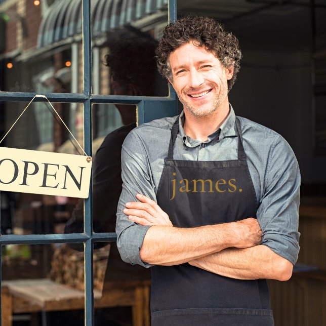 Monogram Black Gold Modern Simple His Hers Name Apron (Creator Uploaded)