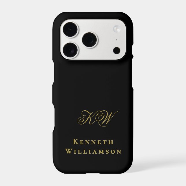 Monogram Black Gold Name Minimalist Elegant Men  (Back)