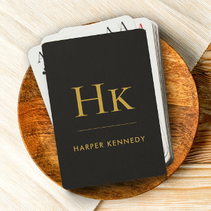 Monogram   Black Gold Personalised Name Custom Playing Cards