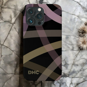 Monogram Black Gold Pink Stripes Minimalist Chic iPhone 13 Pro Case