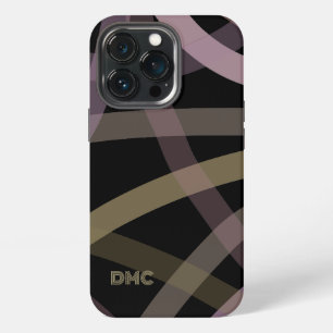 Monogram Black Gold Pink Stripes Minimalist Chic iPhone 13 Pro Case