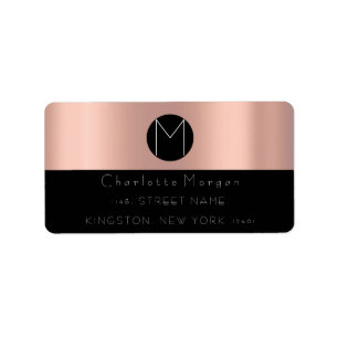 Monogram Black Gold Rose Blush Minimal VIP RSVP Label