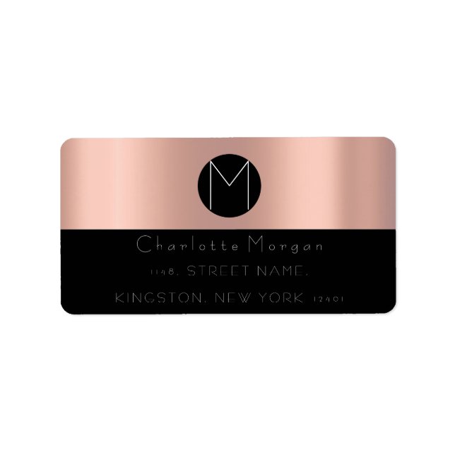 Monogram Black Gold Rose Blush Minimal VIP RSVP Label (Front)