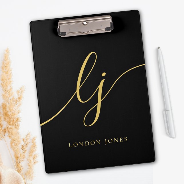 Monogram Black Gold Script Initials Professional Clipboard (Creator Uploaded)