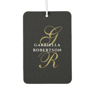 Monogram Black Gold Script White Name Minimalist  Car Air Freshener