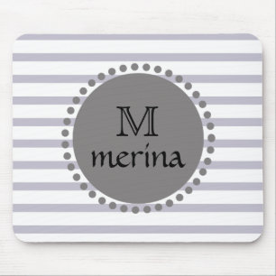 Monogram Black Gold Striped Circle Mouse Mat
