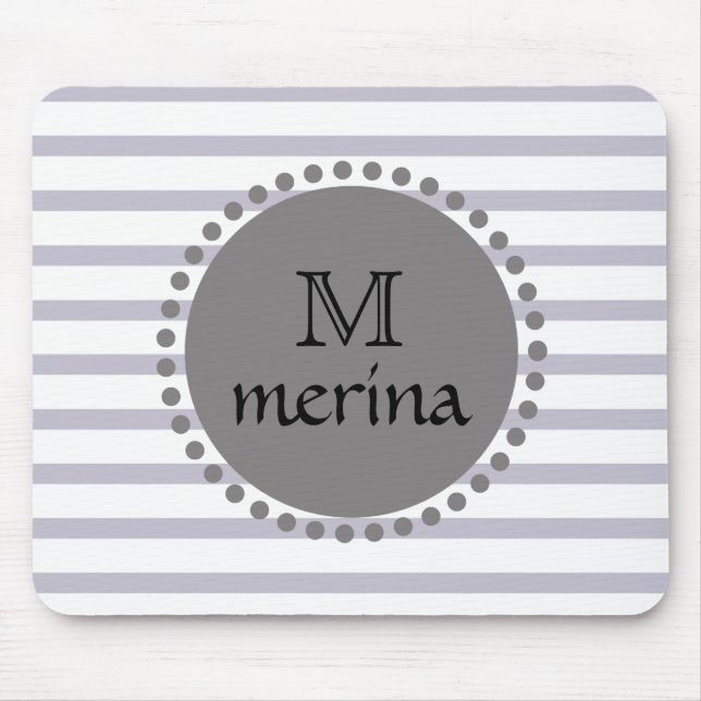 Monogram Black Gold Striped Circle Mouse Mat (Front)