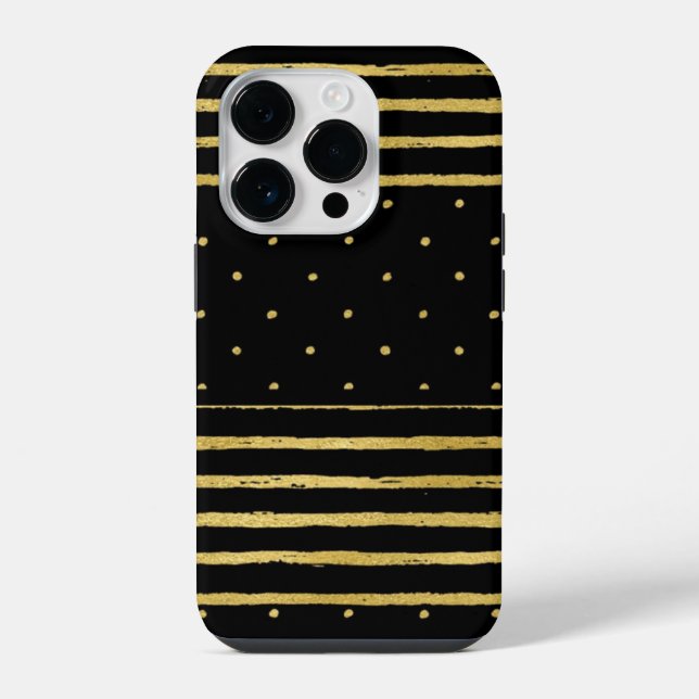 Monogram Black Gold Striped iPhone Case (Back)