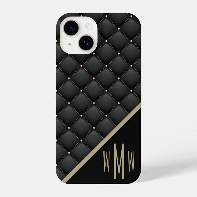  Monogram Black Gold Stud iPhone Case (Back)