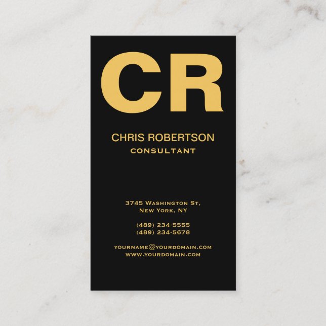 Monogram Black Gold Tones Business Card (Front)