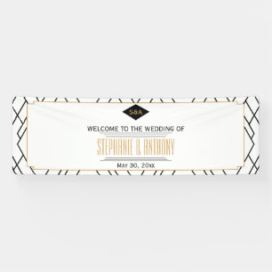 Monogram Black, Gold, White Art Deco Wedding Banner