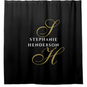 Monogram Black Gold White Minimalist Elegant Chic  Shower Curtain