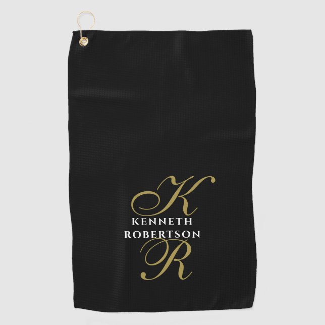 Monogram Black Gold White Minimalist Elegant Men  Golf Towel (Front)