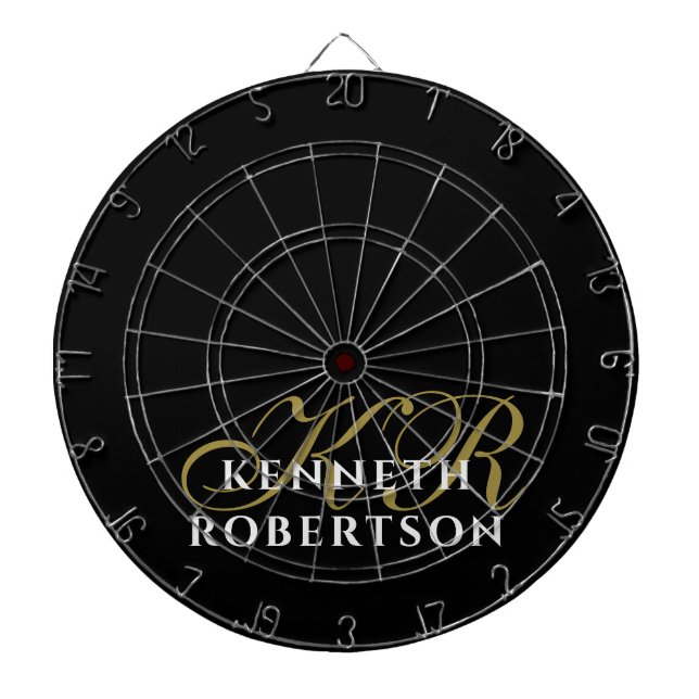 Monogram Black Gold White Minimalist Styling Men  Dartboard (Front)
