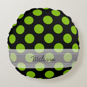 Monogram Black Green Chic Polka Dot Pattern Round Cushion