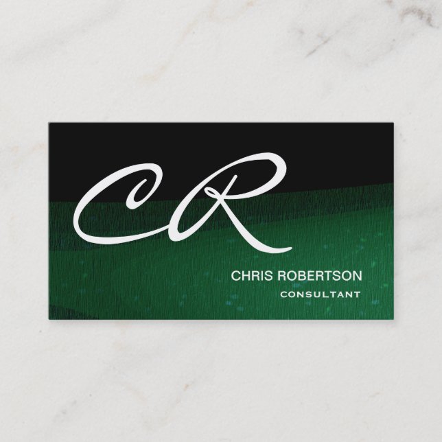 Monogram Black Green Consultant Business Card (Front)