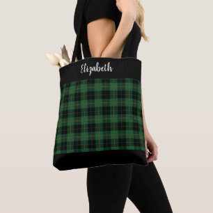 Monogram Black Green Red Tartan Plaid Watch Plaid  Tote Bag