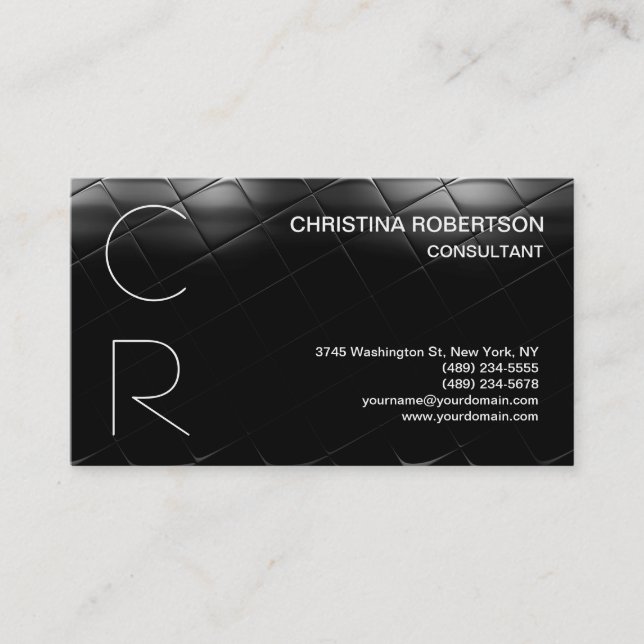 Monogram Black Grey Business Card (Front)