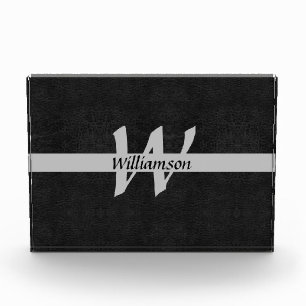 Monogram Black & Grey Name Initials Office Gift Photo Block