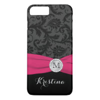 Monogram Black, Grey, Pink Damask iPhone 7 Case