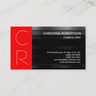 Monogram Black Grey Red Stripe Business Card