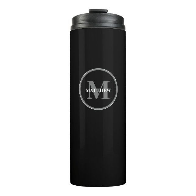Monogram Black grey white Personalised Thermal Tumbler (Front)