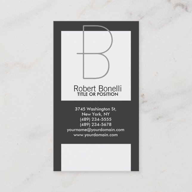 Monogram Black Grey White Plain Business Card (Front)