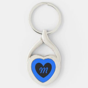 Monogram Black heart on blue Key Ring