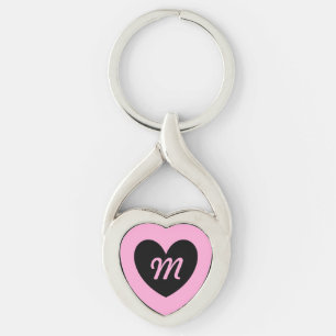 Monogram black heart on cotton candy pink key ring