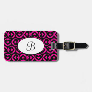 Monogram Black Heart Pink Love Luggage Tag