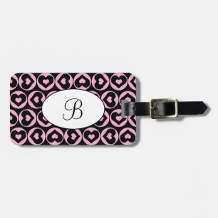 Monogram Black Heart Pink Love Luggage Tag