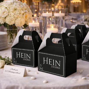 Monogram Black Initials Date Wedding  Favour Box