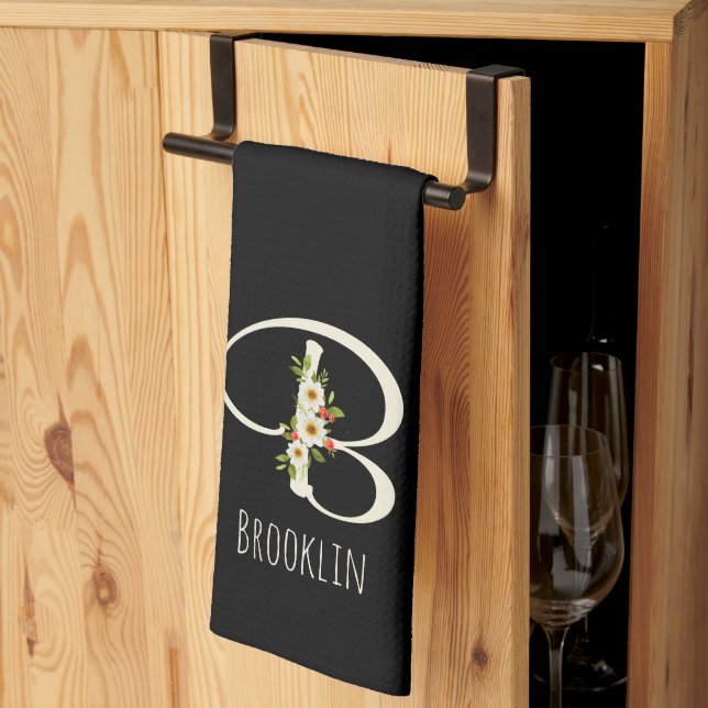 Monogram black Kitchen Towel Housewarmng gift (Thirds Fold)