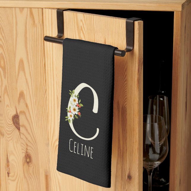 Monogram black Kitchen Towel Housewarmng gift (Thirds Fold)