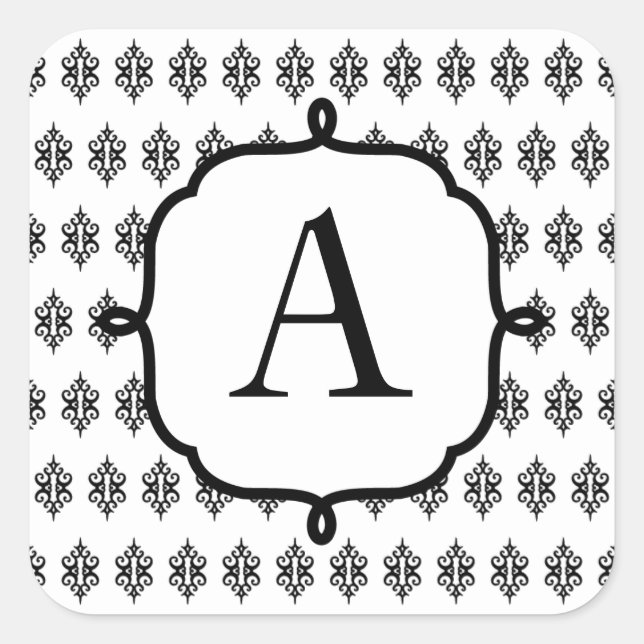 Monogram Black Lace Wedding Business Stickers (Front)